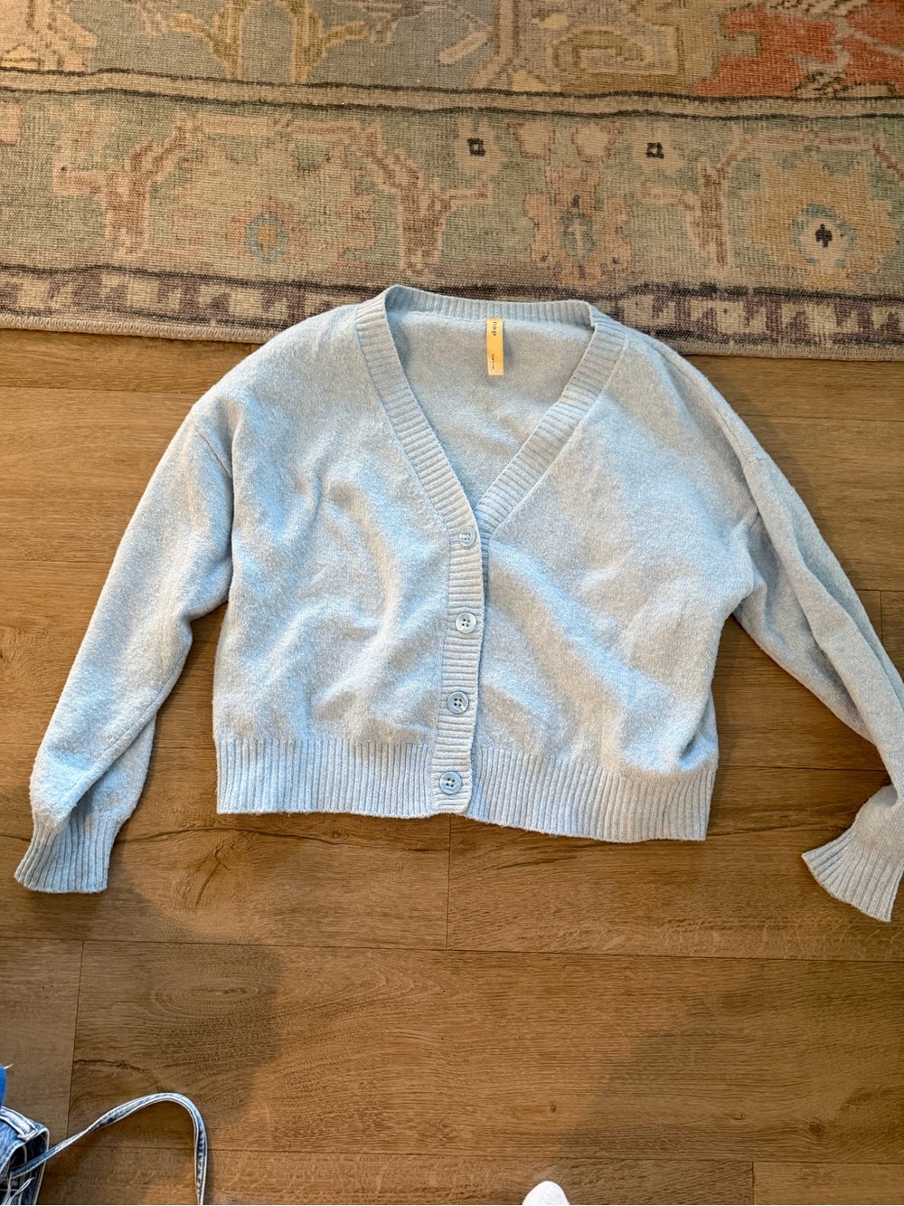 Women's Light Blue V-Neck Button-Front Cardigan Sweater
